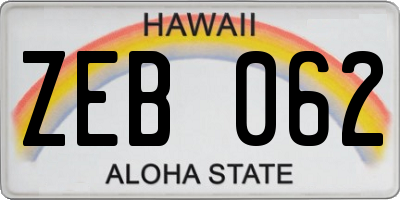 HI license plate ZEB062
