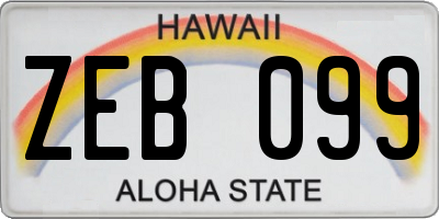 HI license plate ZEB099