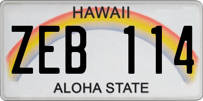 HI license plate ZEB114