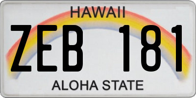 HI license plate ZEB181
