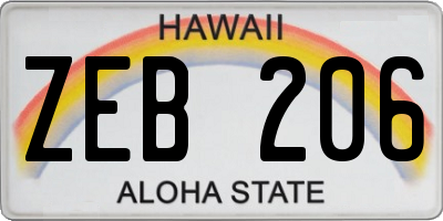 HI license plate ZEB206