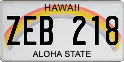 HI license plate ZEB218