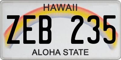 HI license plate ZEB235