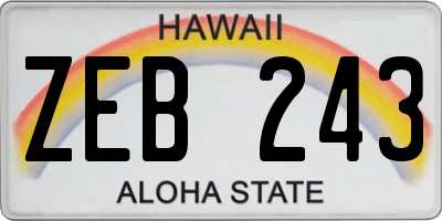 HI license plate ZEB243