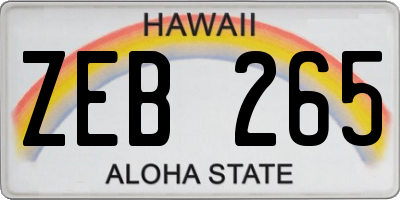 HI license plate ZEB265
