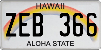 HI license plate ZEB366