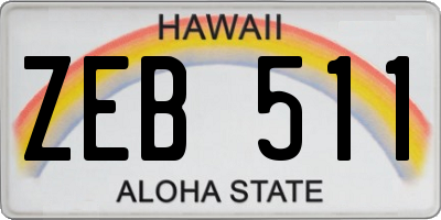 HI license plate ZEB511
