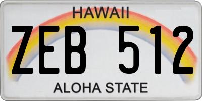 HI license plate ZEB512