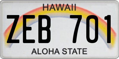 HI license plate ZEB701