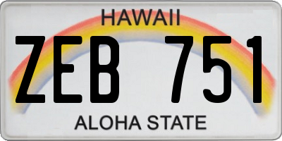 HI license plate ZEB751