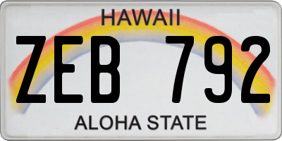 HI license plate ZEB792
