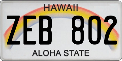 HI license plate ZEB802