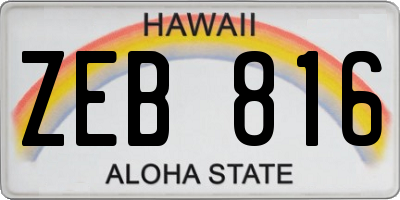 HI license plate ZEB816