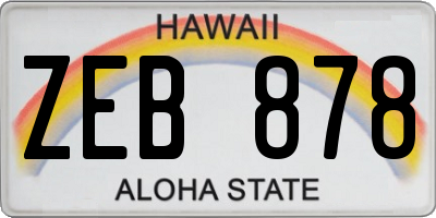 HI license plate ZEB878