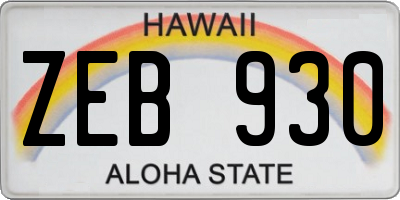 HI license plate ZEB930