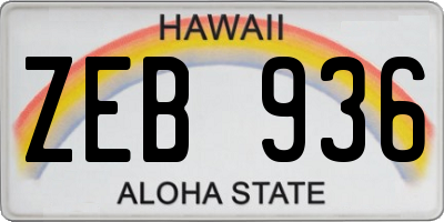 HI license plate ZEB936