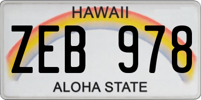 HI license plate ZEB978