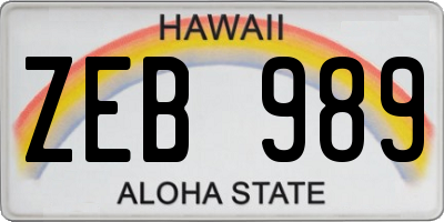 HI license plate ZEB989