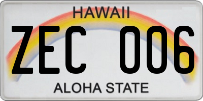 HI license plate ZEC006
