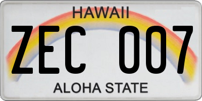 HI license plate ZEC007