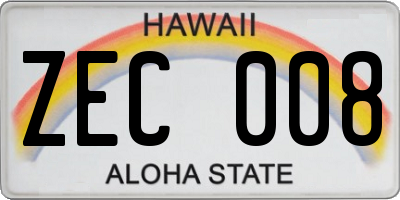 HI license plate ZEC008