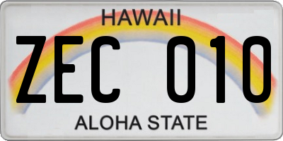 HI license plate ZEC010