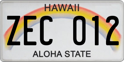 HI license plate ZEC012