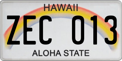HI license plate ZEC013