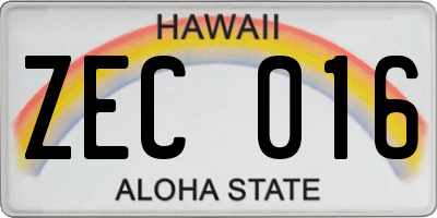 HI license plate ZEC016