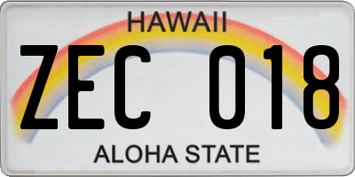 HI license plate ZEC018