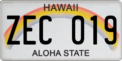 HI license plate ZEC019