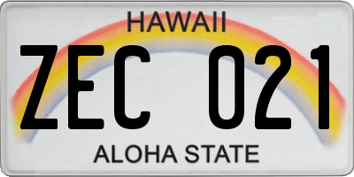 HI license plate ZEC021