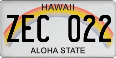 HI license plate ZEC022