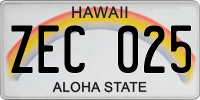 HI license plate ZEC025