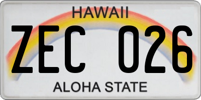 HI license plate ZEC026