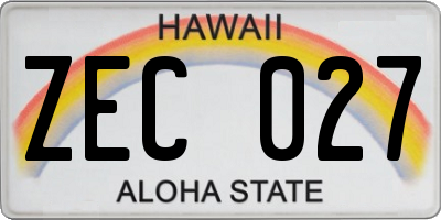HI license plate ZEC027