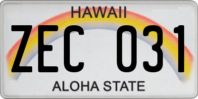 HI license plate ZEC031