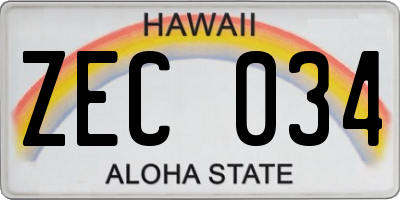 HI license plate ZEC034