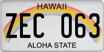 HI license plate ZEC063