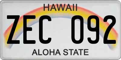 HI license plate ZEC092