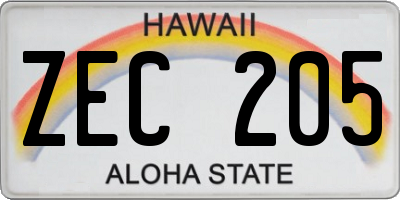 HI license plate ZEC205