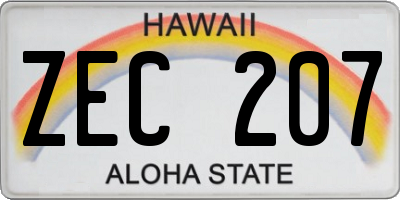 HI license plate ZEC207