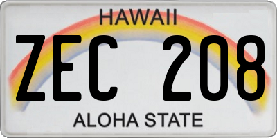 HI license plate ZEC208