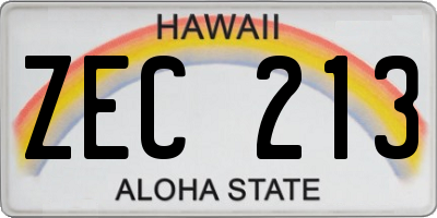 HI license plate ZEC213
