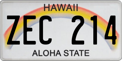 HI license plate ZEC214