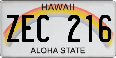 HI license plate ZEC216