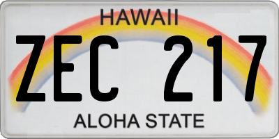 HI license plate ZEC217