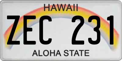 HI license plate ZEC231