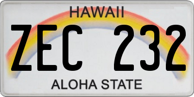 HI license plate ZEC232