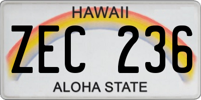 HI license plate ZEC236
